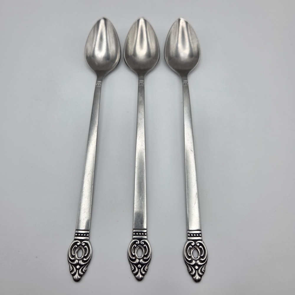 Set Of 3 Oneida/Rogers Danish Court Stainless Steel Iced Tea Spoons 7.5 inch